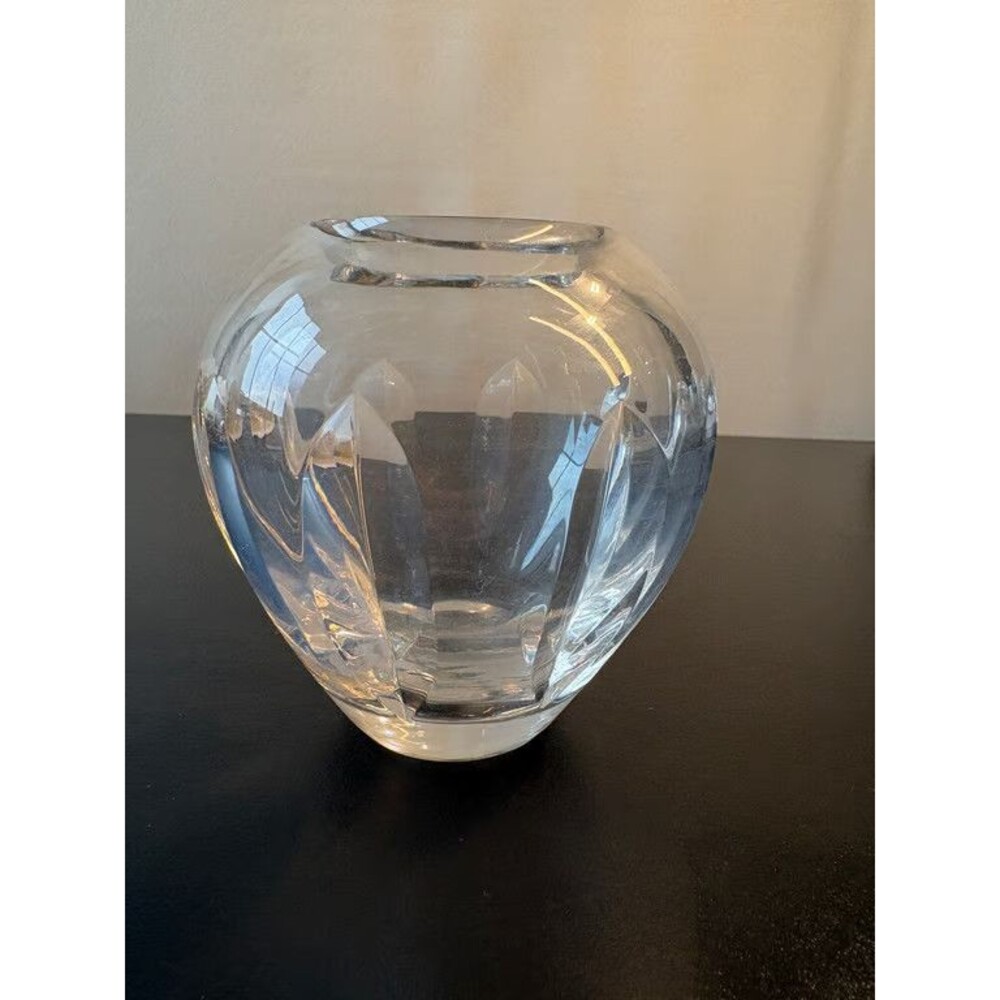 Clear Cut Crystal Oval Vase Leaf Pattern Vintage
